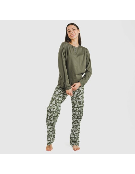 Pijama largo algodón Mozarabe verde