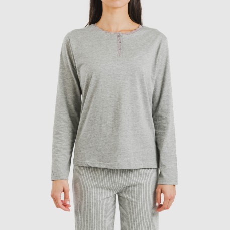 Pijama largo algodón Raya Chuck gris mezcliyado