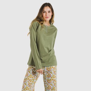 Pijama largo algodón Venus verde caceria
