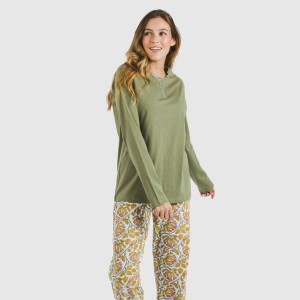Pijama largo algodón Venus verde caceria 2