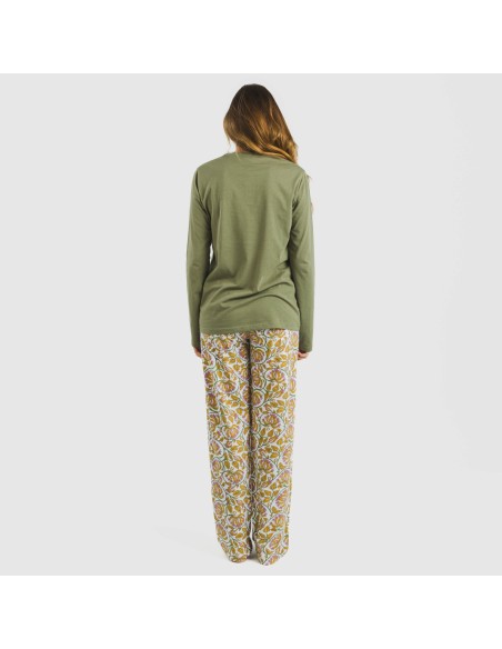 Pijama largo algodón Venus verde caceria