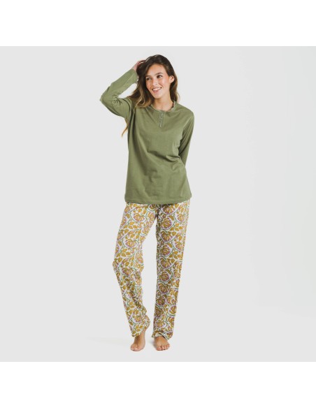Pijama largo algodón Venus verde caceria