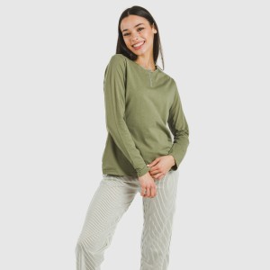 Pijama largo algodón Raya Mozarabe verde