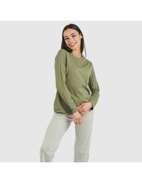 Pijama largo algodón Raya Mozarabe verde