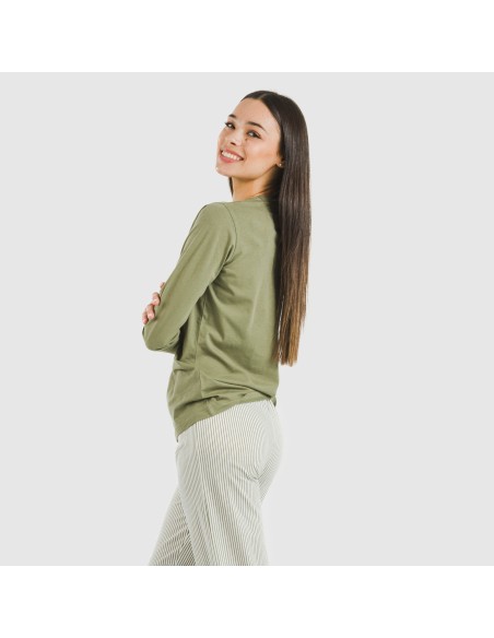 Pijama largo algodón Raya Mozarabe verde