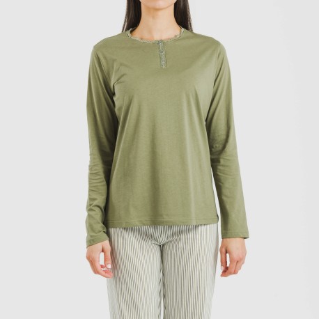 Pijama largo algodón Raya Mozarabe verde