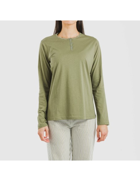 Pijama largo algodón Raya Mozarabe verde