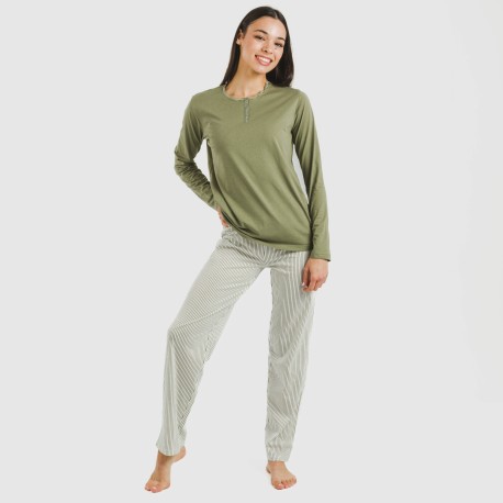 Pijama largo algodón Raya Mozarabe verde