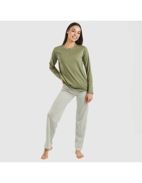 Pijama largo algodón Raya Mozarabe verde
