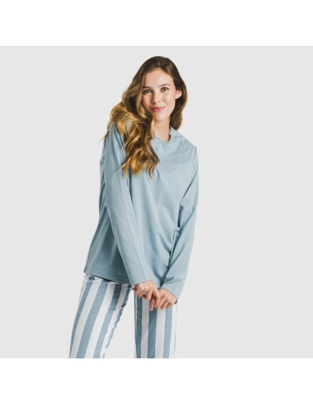 Pijama largo algodón Raya Elvis indigo