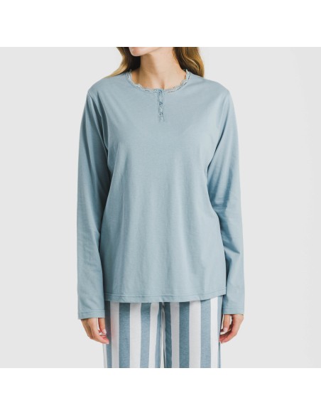 Pijama largo algodón Raya Elvis indigo