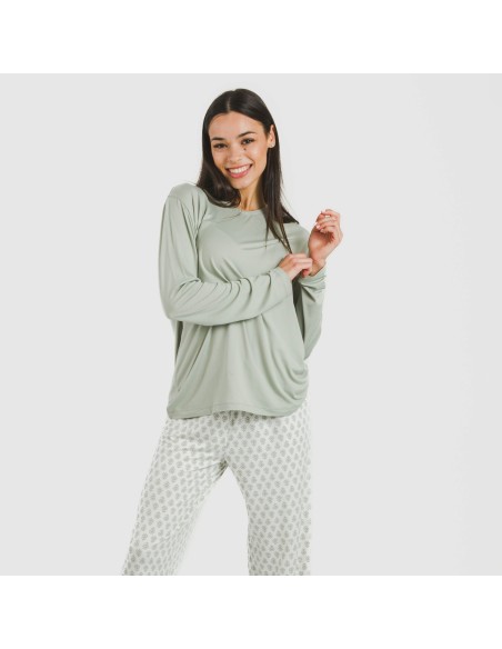 Pijama largo mujer soft Remo verde