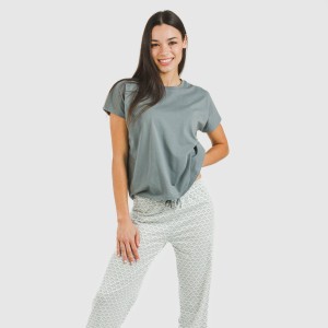 Pijama largo algodón mujer manga fluida Xenia verde azulado
