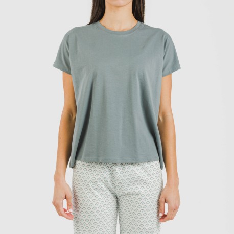 Pijama largo algodón mujer manga fluida Xenia verde azulado