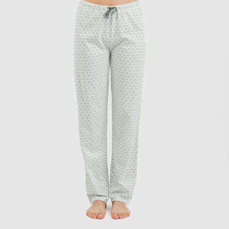 Pijama largo algodón mujer manga fluida Xenia verde azulado