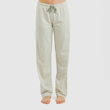 Pijama largo algodón mujer manga fluida Sarananda gris verdoso