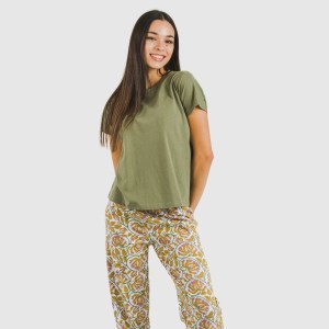 Pijama largo algodón mujer manga fluida Venus verde caceria