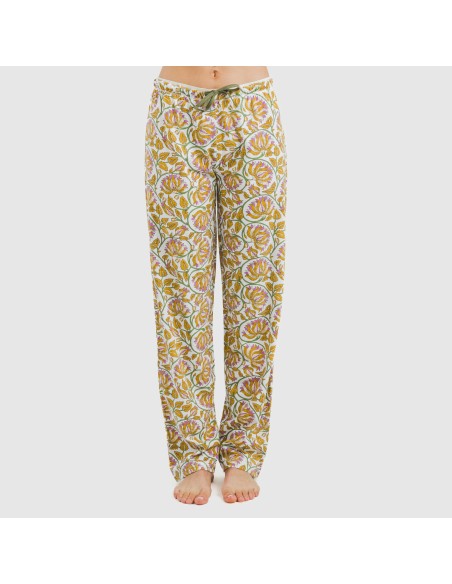 Pijama largo algodón mujer manga fluida Venus verde caceria