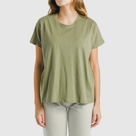 Pijama largo algodón mujer manga fluida Raya Mozarabe verde