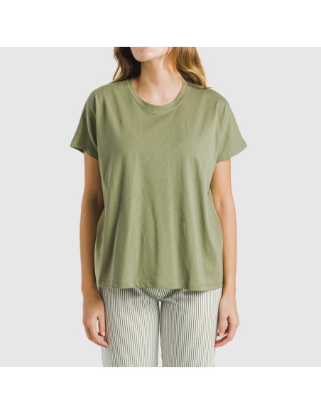 Pijama largo algodón mujer manga fluida Raya Mozarabe verde