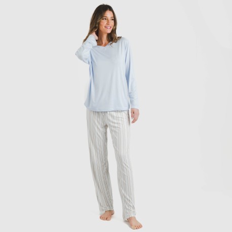 Pijama largo mujer soft Raya Bill celeste