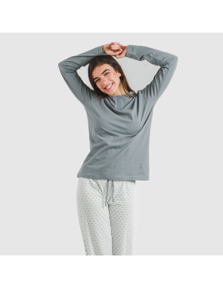 Pijama largo algodón Xenia vede azulado