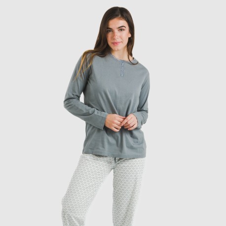 Pijama largo algodón Xenia vede azulado