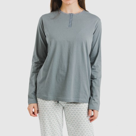 Pijama largo algodón Xenia vede azulado