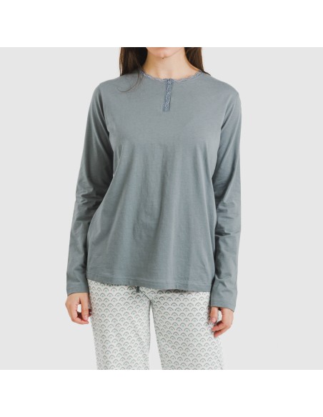 Pijama largo algodón Xenia vede azulado