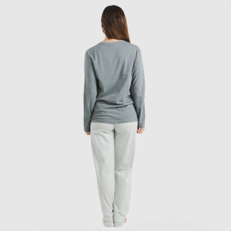 Pijama largo algodón Xenia vede azulado