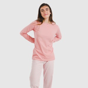 Pijama largo algodón Raya Kodac marsala 2