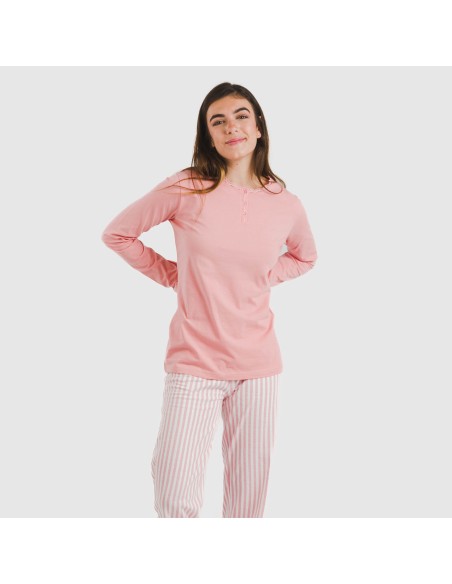 Pijama largo algodón Raya Kodac marsala