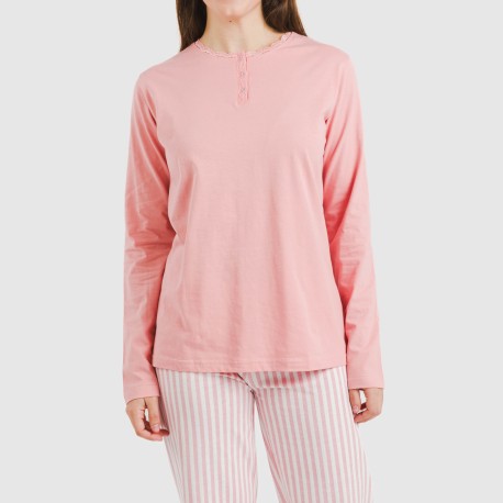 Pijama largo algodón Raya Kodac marsala