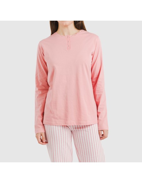 Pijama largo algodón Raya Kodac marsala