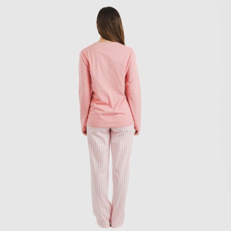 Pijama largo algodón Raya Kodac marsala