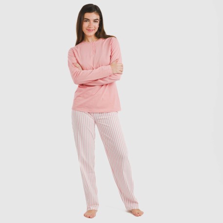 Pijama largo algodón Raya Kodac marsala