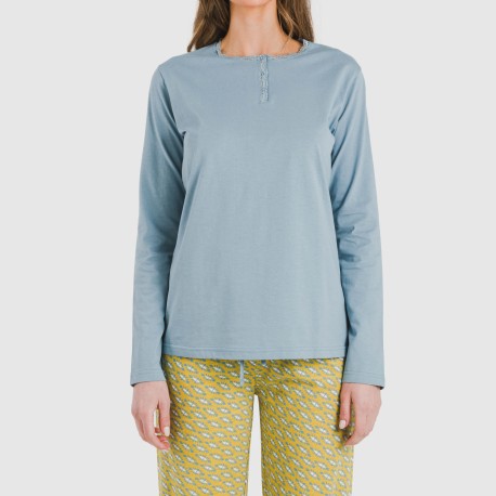 Pijama largo algodón Sisena agua marina