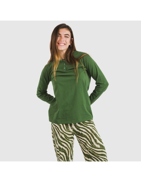 Pijama largo algodón Print verde caceria