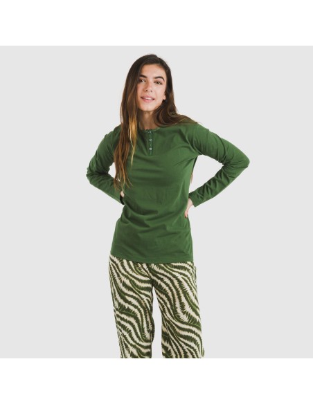 Pijama largo algodón Print verde caceria