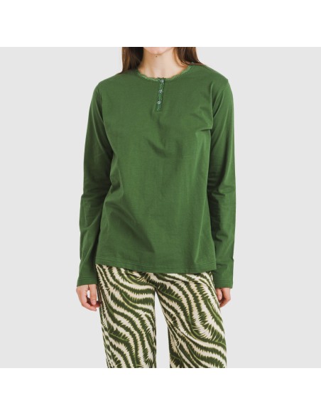 Pijama largo algodón Print verde caceria