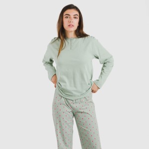 Pijama largo algodón Alessia verde tiffany