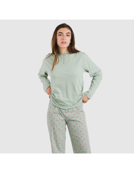 Pijama largo algodón Alessia verde tiffany