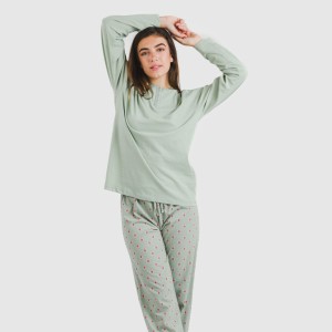 Pijama largo algodón Alessia verde tiffany 2