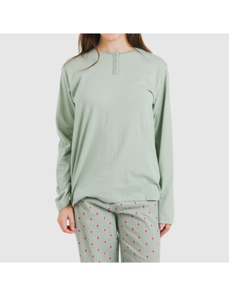 Pijama largo algodón Alessia verde tiffany