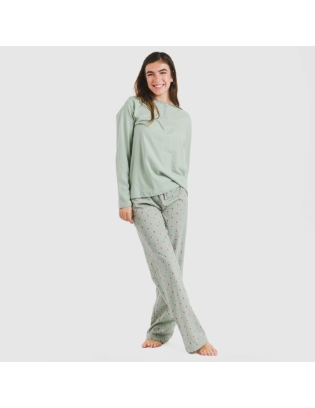 Pijama largo algodón Alessia verde tiffany