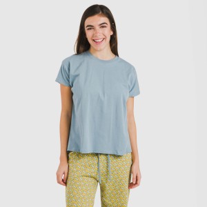 Pijama largo algodón mujer manga fluida Sisena agua marina