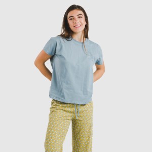 Pijama largo algodón mujer manga fluida Sisena agua marina 2
