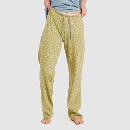 Pijama largo algodón mujer manga fluida Sisena agua marina