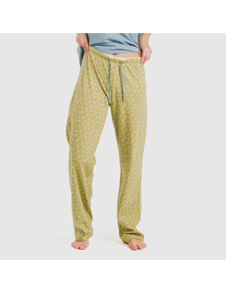 Pijama largo algodón mujer manga fluida Sisena agua marina