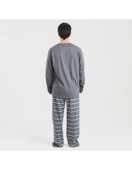 Pijama largo algodón hombre Raya Gastur indigo